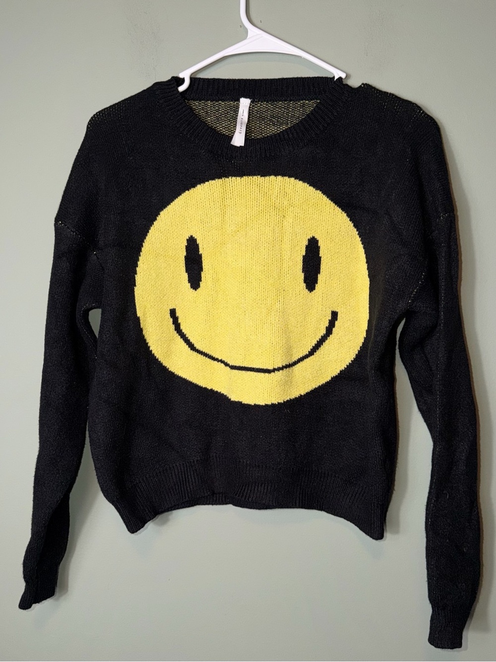 Dreamers by Debut Women’s Black smiley face knit sweater Size Small